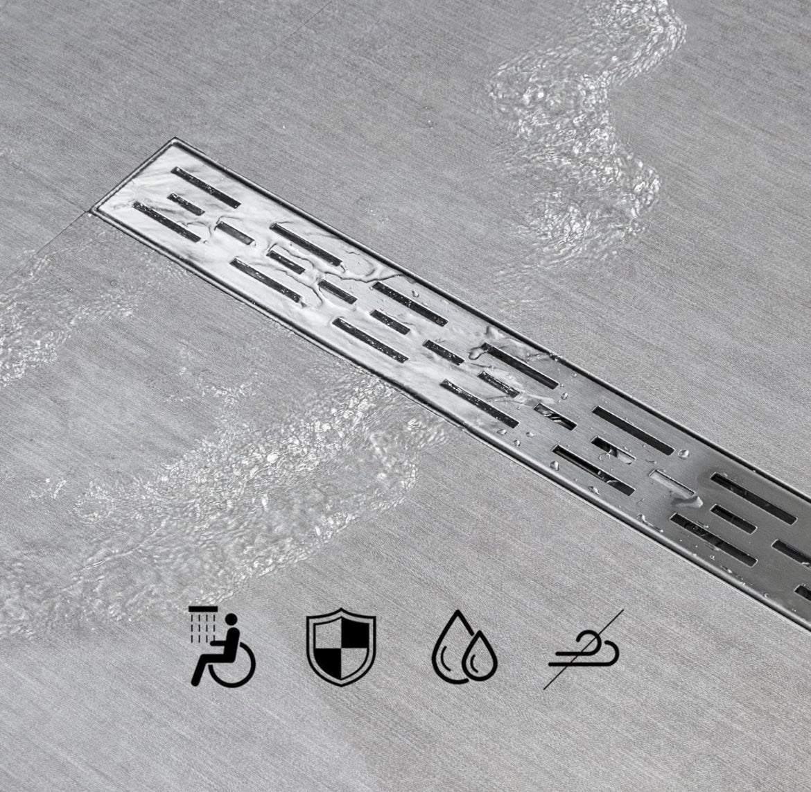 SaniteModar Linear Shower Drain, High Flow Rate Removable Grate Shower Drain 32 inch,Brushed 304 Stainless Steel Linear Drain with Hair Strainer, - Selzalot
