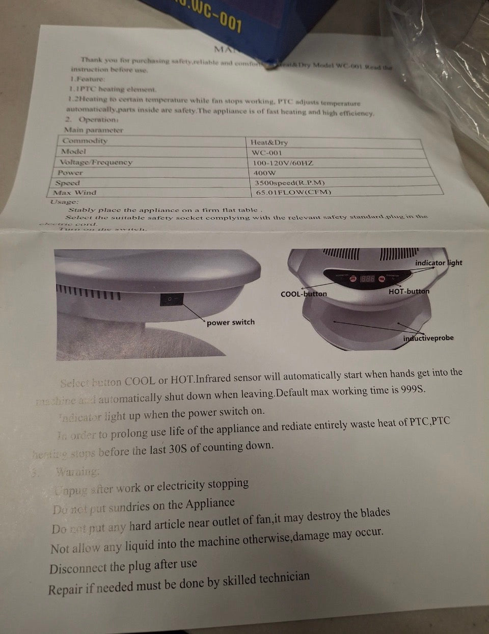 Open Box New WUPYI Professional Nail Dryer,400W Air Nail Fan Blower Dryer Machine with Auto Induction Warm & Cool Wind, Manicure Tool with Automatic S