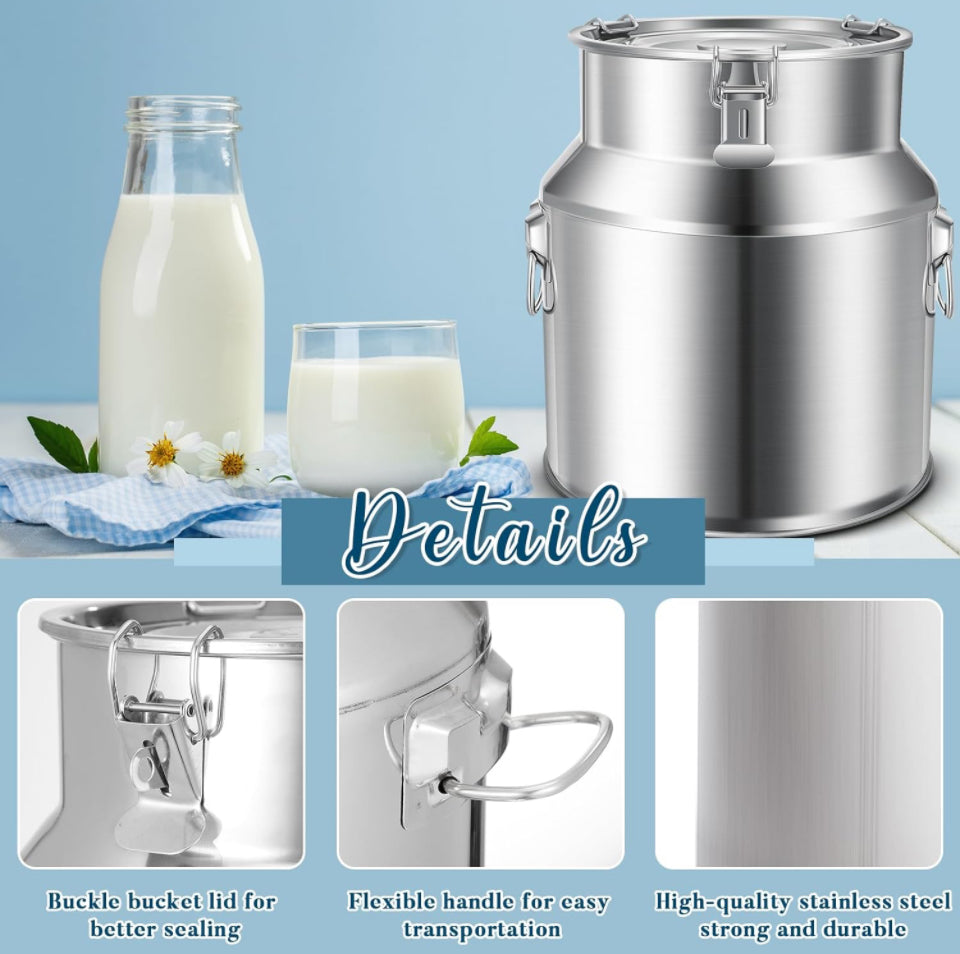 Suclain 2 Pcs Stainless Steel Milk Can Milk Bucket Metal Milk Jug with Sealed Lid and Carry Handle Tote Jug for Milk, Wine, Water, Liquid Tote Pail St - Selzalot