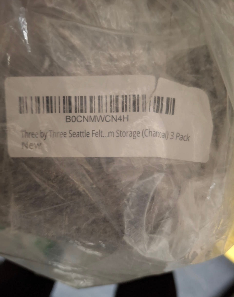 Three by Three Seattle reSTAK Medium Tall Storage Bin – Made from 100% Post-Consumer Recycled PET, Charcoal/Cream Felt Design for Stylish Organization