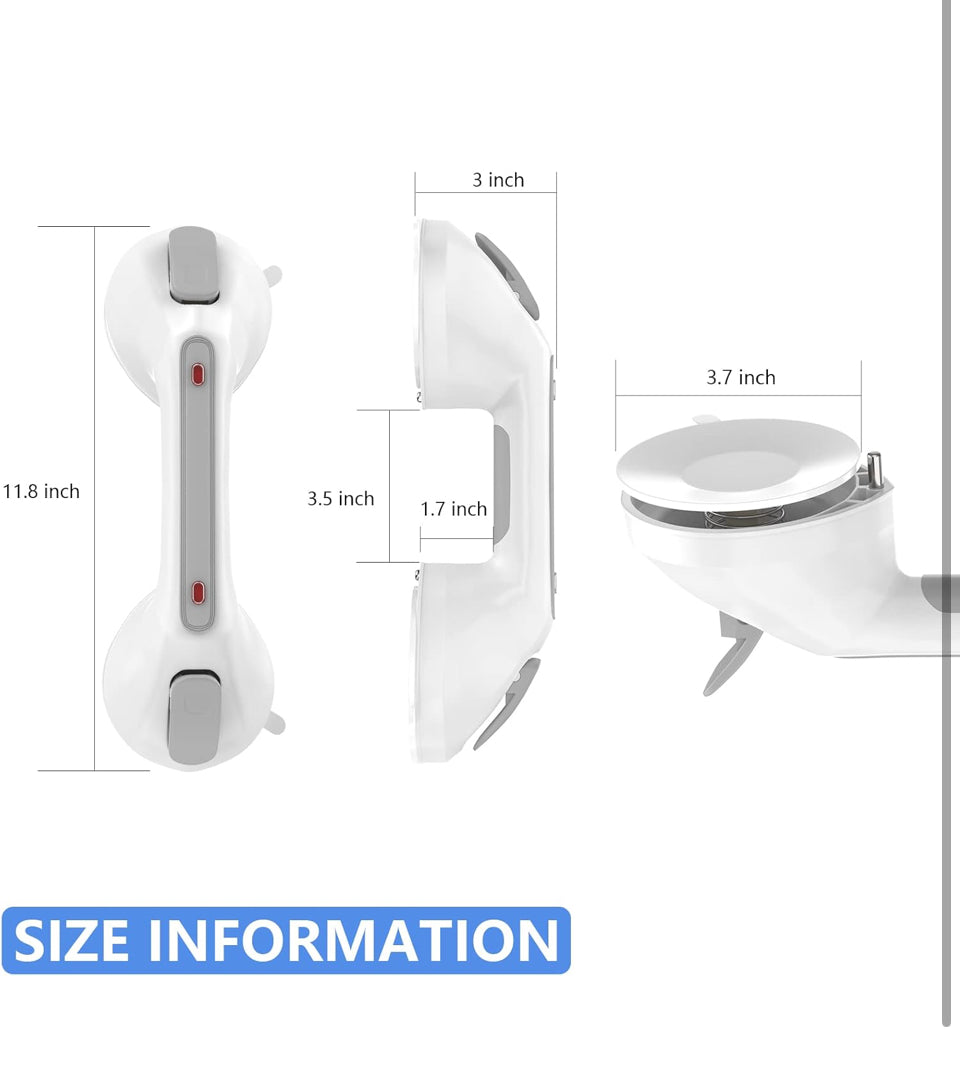 Open Box "Zepolu Suction Cups Grab Bar 12 Inch, Zepolu Anti-Slip Bathroom Grab Bar Safety Balance Handrail, Handicap Elderly Senior Injury Disable Vacuum Suction Assist Shower Handle (1.25"" Diameter, Gray)"