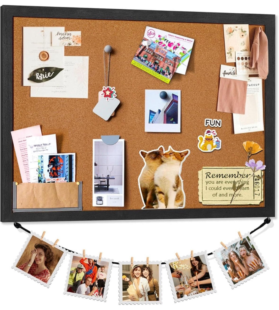 Miratino Cork Board 23x18 inch wooden frame bulletin pin board with natural cork surface and hemp rope trim for wall hanging and home office decor