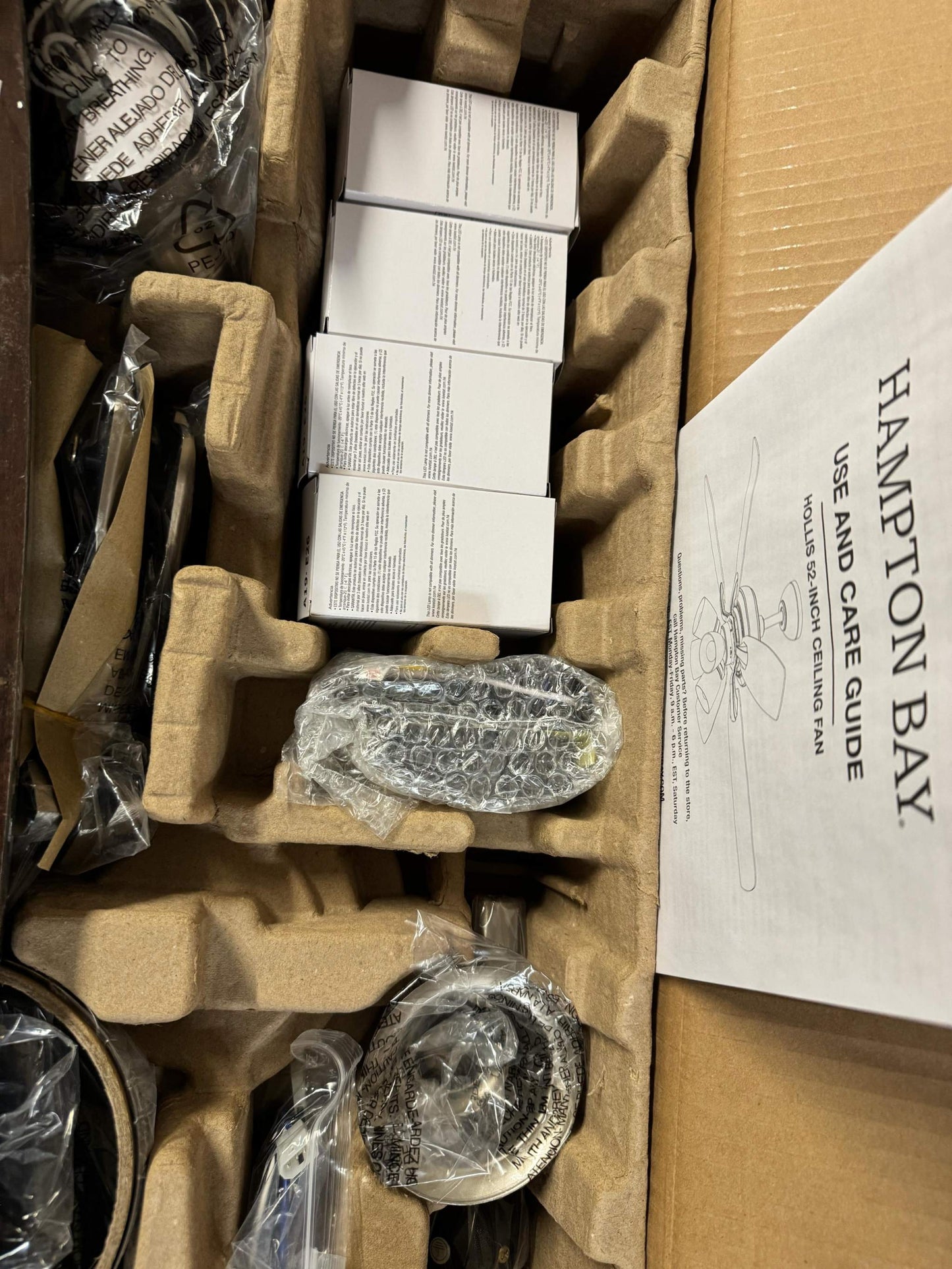 Hampton Bay
Hollis 52 in. Indoor LED Brushed Nickel Dry Rated Ceiling Fan with 5 Reversible Blades, Light Kit and Remote Control