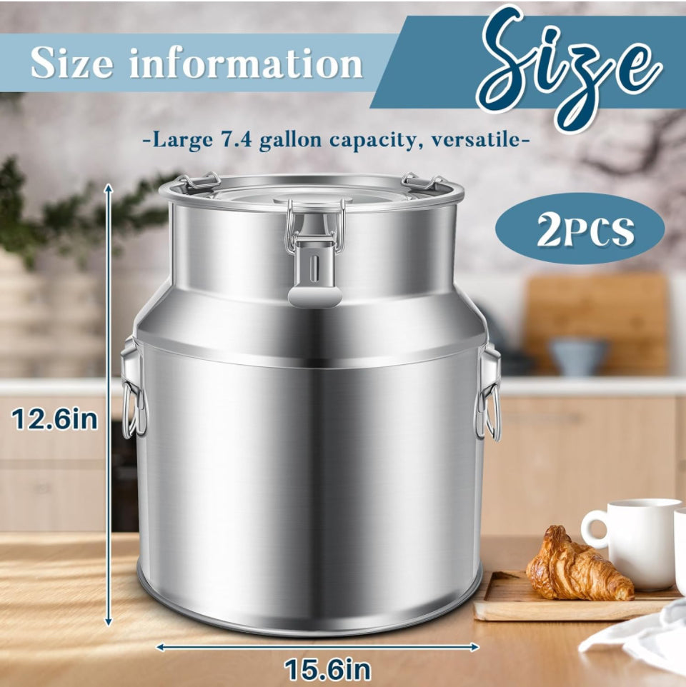 Suclain 2 Pcs Stainless Steel Milk Can Milk Bucket Metal Milk Jug with Sealed Lid and Carry Handle Tote Jug for Milk, Wine, Water, Liquid Tote Pail St - Selzalot