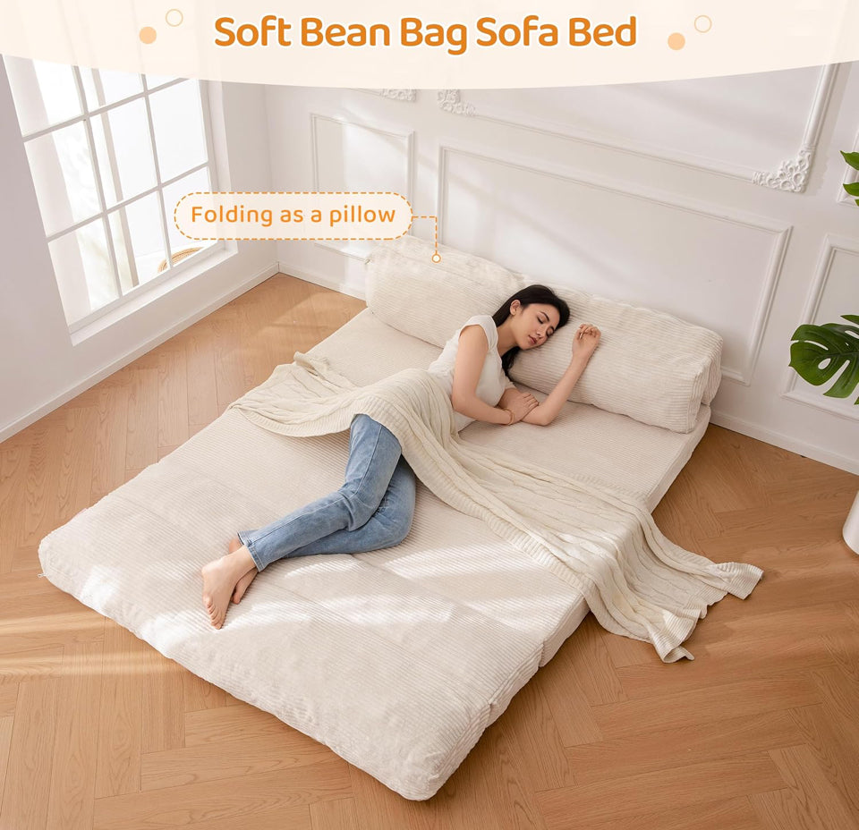 Open Box BYBYME Giant Bean Bag Chair & Bed - Foldable Bean Bag Couch for Adults with Removable Faux Fur Cover for Living Room, Bedroom