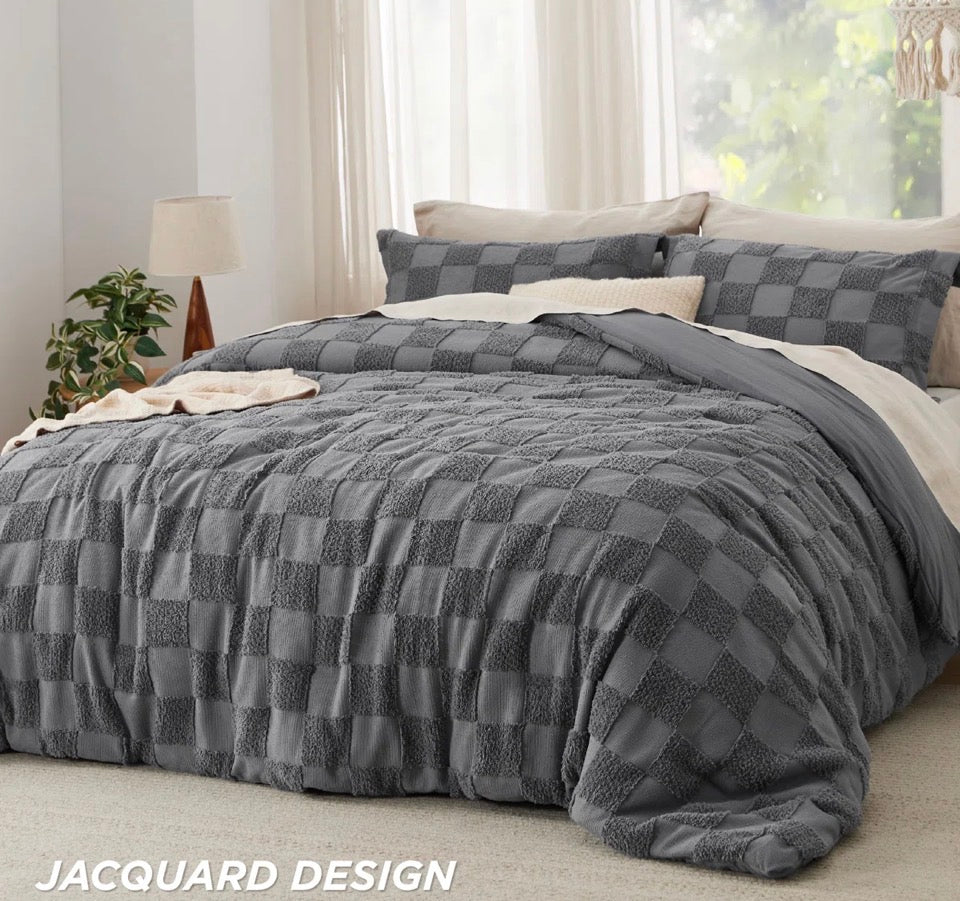 Bedsure Boho Tufted Checkered Farmhouse Comforter Set, 230GSM