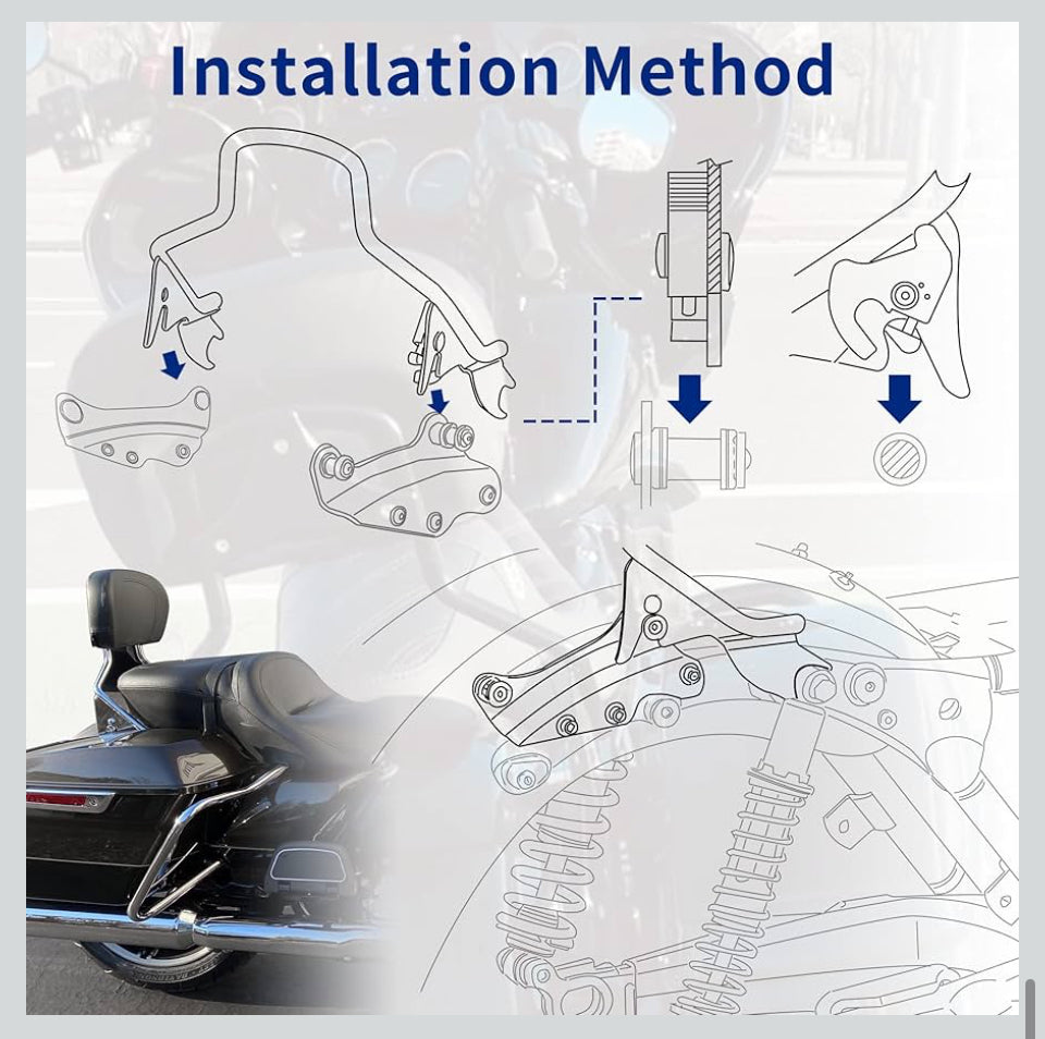 Open Box New AUFER Detachable Backrest Sissy Bar Upright Passenger Backrest