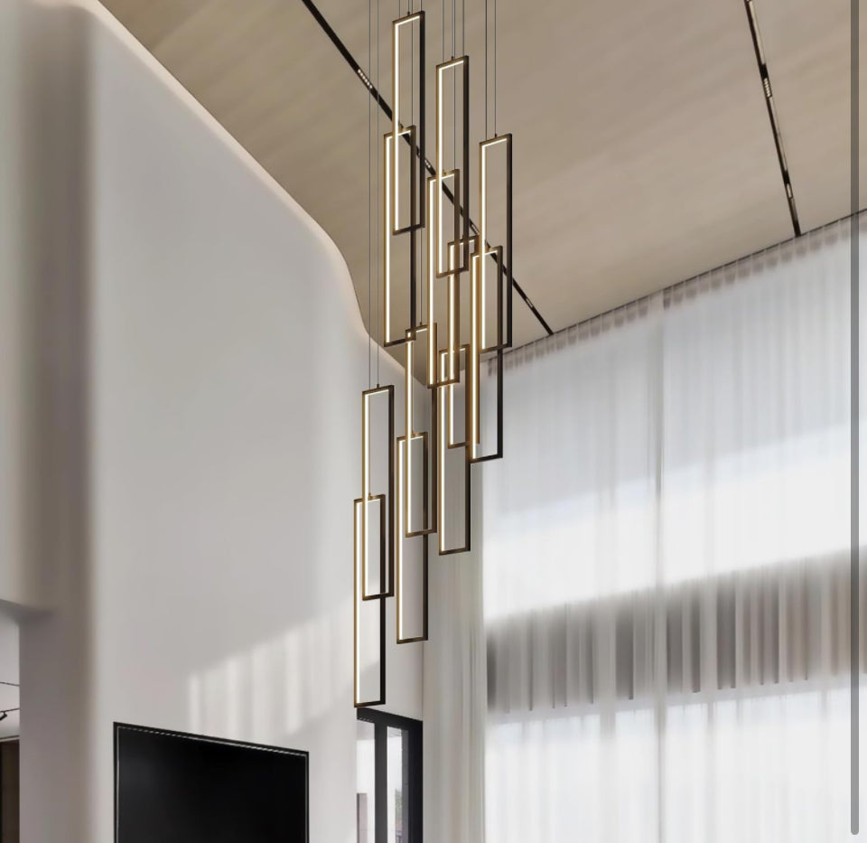 UPGENT Simple Modern LED Chandelier Stair Chandelier Dimmable 12 Ring Rectangular Chandelier high Door for Living Room lamp Hall lamp Remote Control - Selzalot