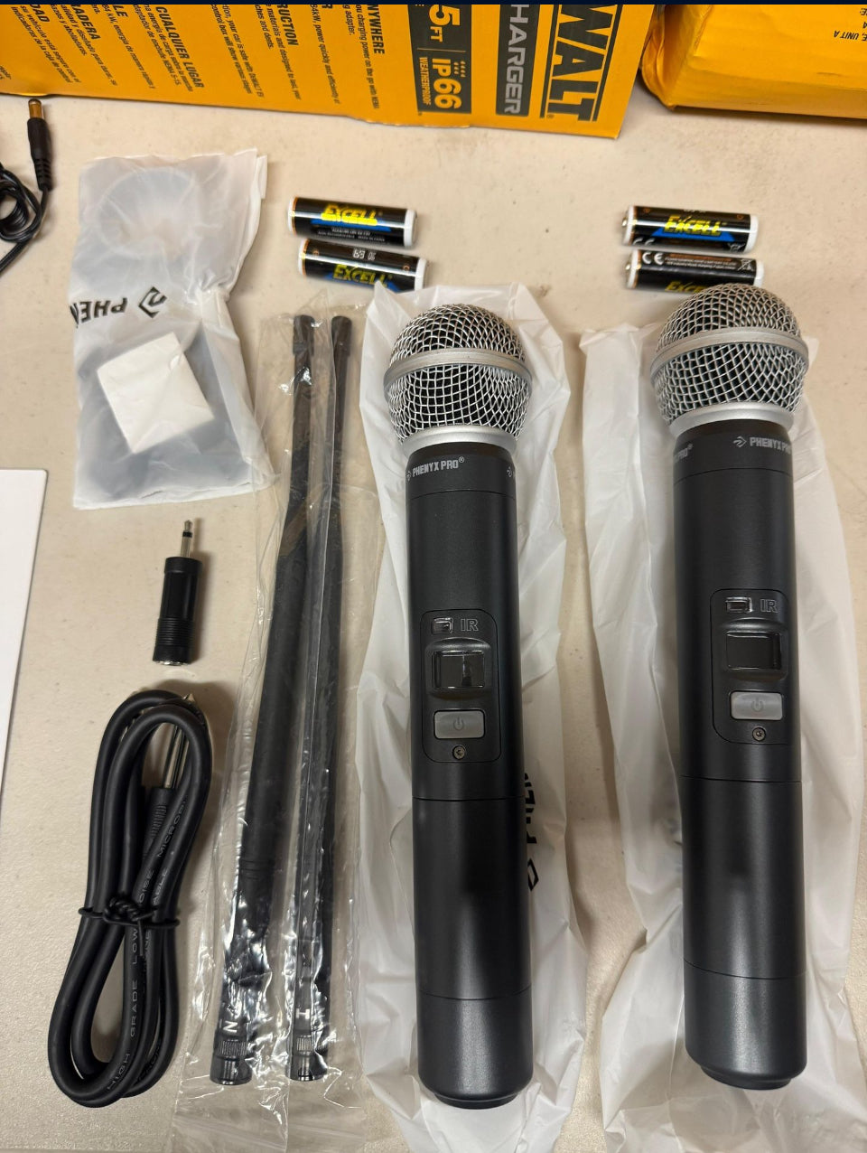 Open Box New Phenyx Pro Wireless Microphone System, Dual Wireless Mics,w/ 2 Handhelds, Auto