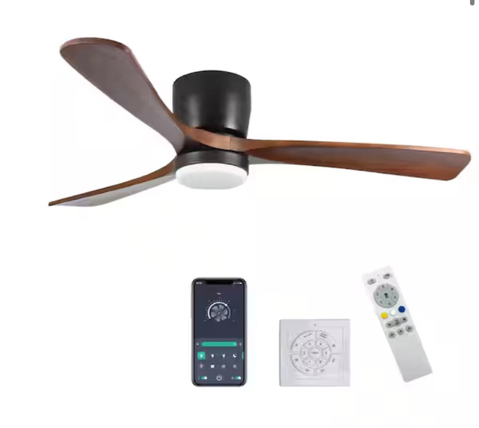 Open Box Sunpez 42 in. Indoor/Outdoor Black Modern Flush Mount LED Ceiling Fan with App, Wall and Remote Control Included