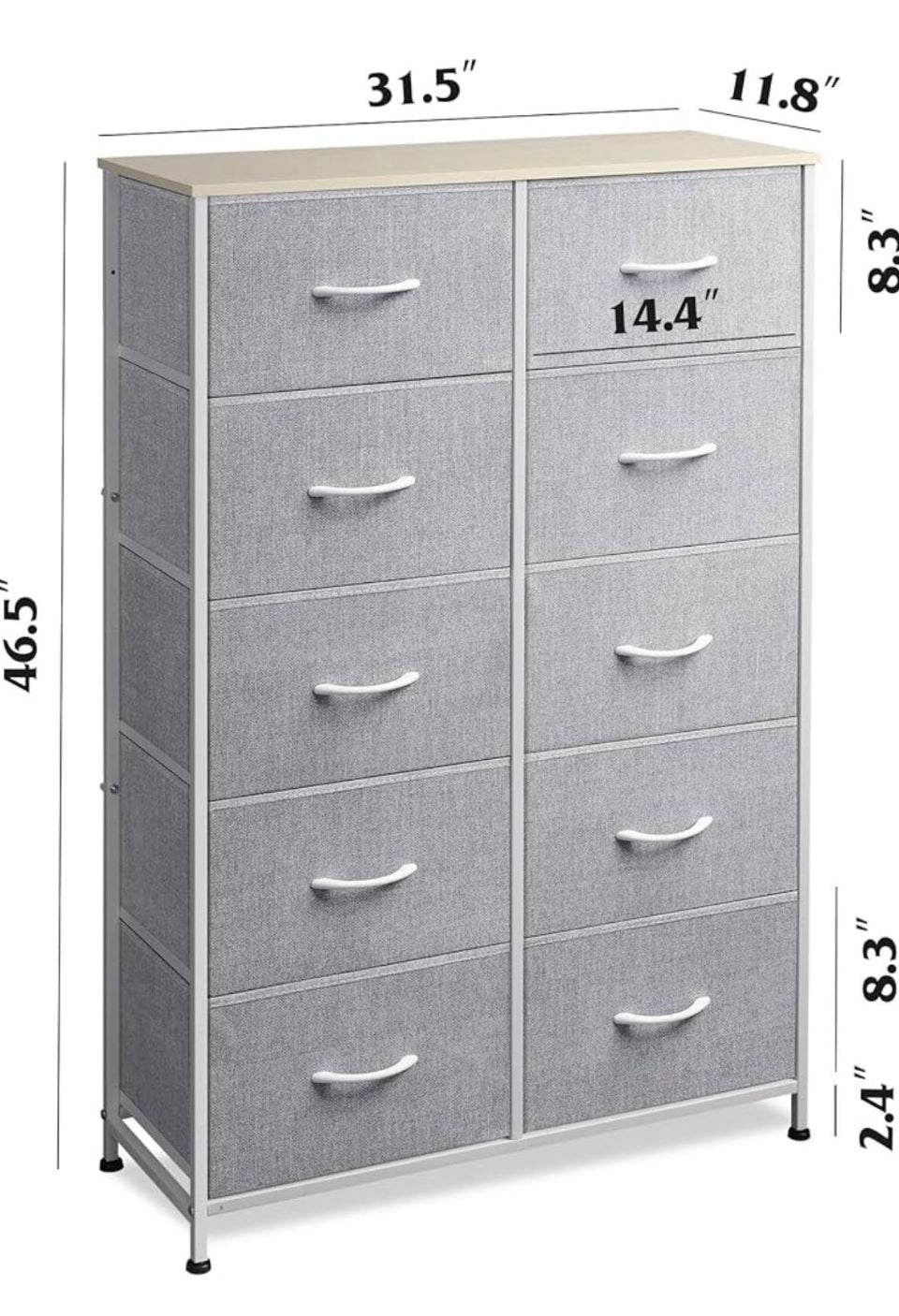 Open box WLIVE Tall Dresser for Bedroom with 10 Drawers, Chest of Drawers, Dressers Bedroom Furniture, Storage Organizer Unit with Fabric Bins for Clo