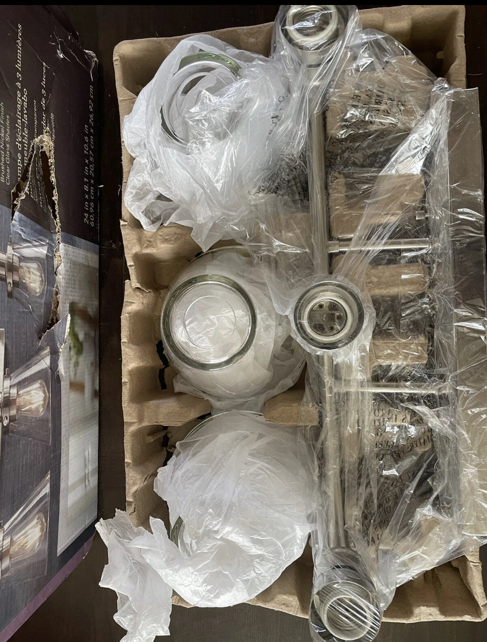 NEW OPEN PACKAGE Allen + Roth Shiloh 3-Light Nickel Farmhouse Vanity Light Bar