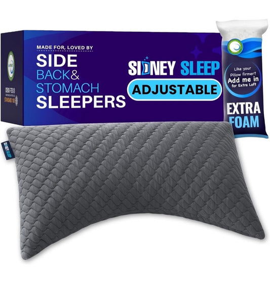 Open Box Sidney Sleep Bed Pillow for Side and Back Sleepers - Adjustable Filling - Memory Foam Pillow for Neck and Shoulder Pain - Customizable Loft