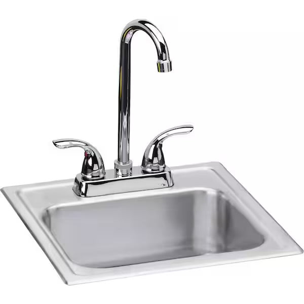 Open Box Elkay 15 in. Drop-in Single Bowl 20-Gauge Durable Satin Stainless Steel Kitchen Sink Kit w/ Faucet