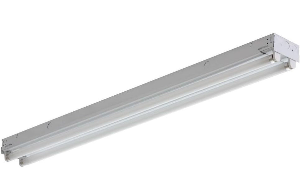 Lithonia Lightning two-light T8 fluorescent strip light, 32 watts, 4-feet, white.