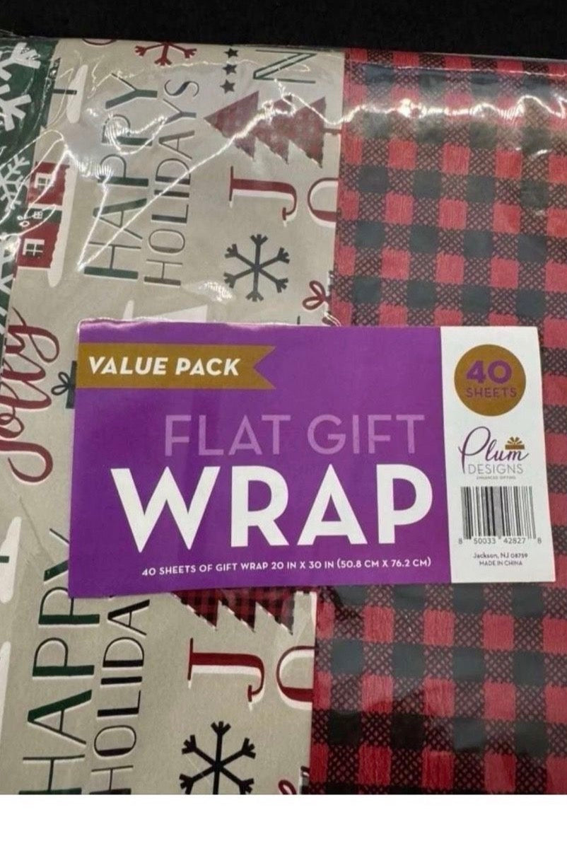 Open Box Plum Designs Holiday Wrapping Paper Sheets - 40 Precut 30"x20" Gift Wrap Sheets