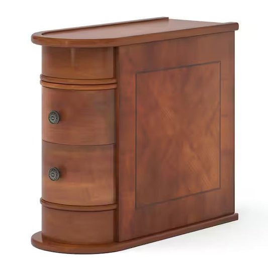 Tribesigns Eric 24 in. brown solid wood two-drawer narrow chairside end table with curved edges and traditional finish