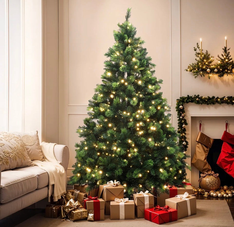 Canora Grey 7.5Ft Pre-Lit Green Full Artificial Pine Christmas Tree with Metal Stand