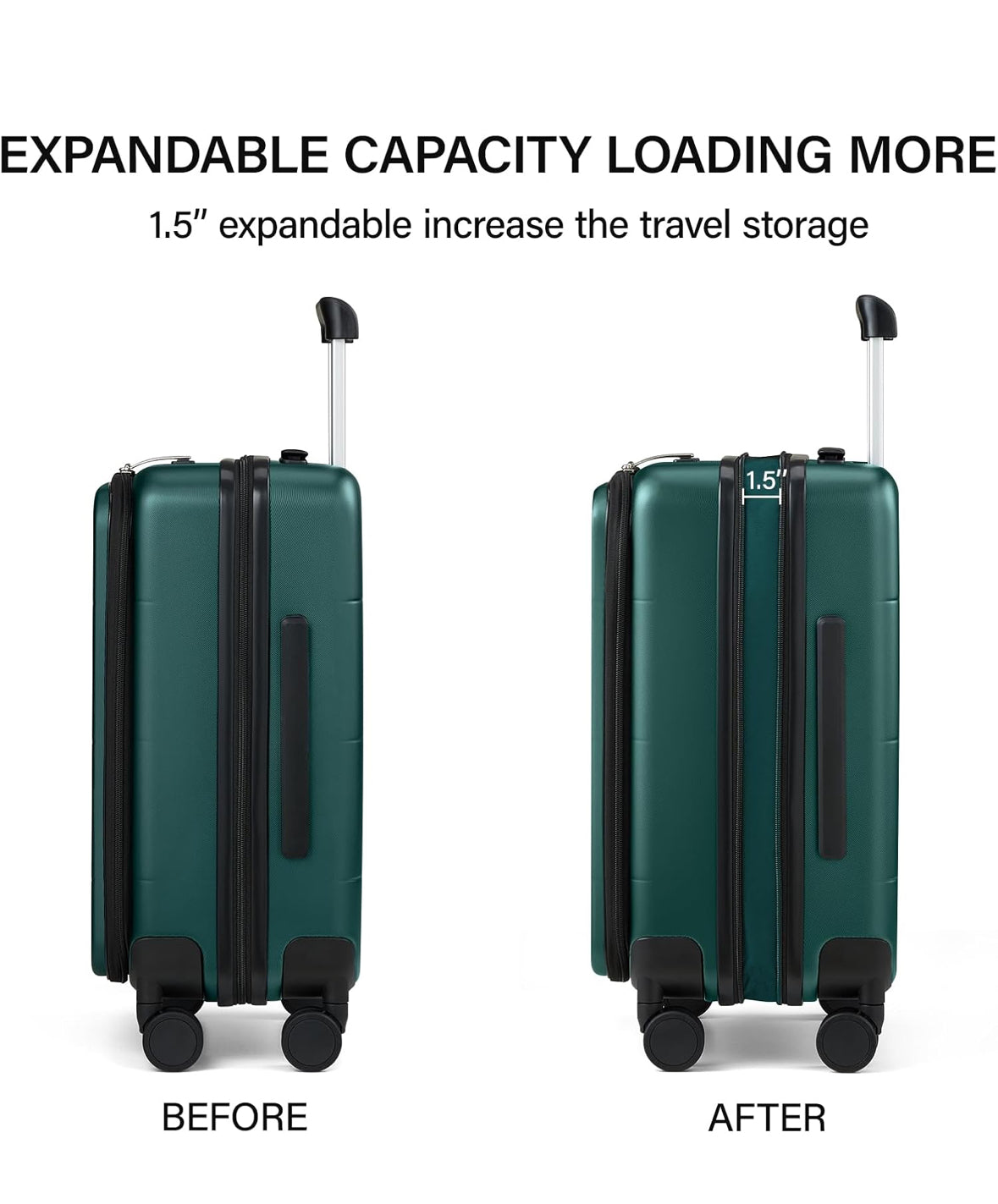 MILADA Expandable Carry On Luggage 22x14x9 Airline Approved Top Opening Hard Shell Suitcases TSA Carry On Luggage With Wheels 20 inch Carry On Suitcase Travel Luggage Carry On Bag, Blackish Green