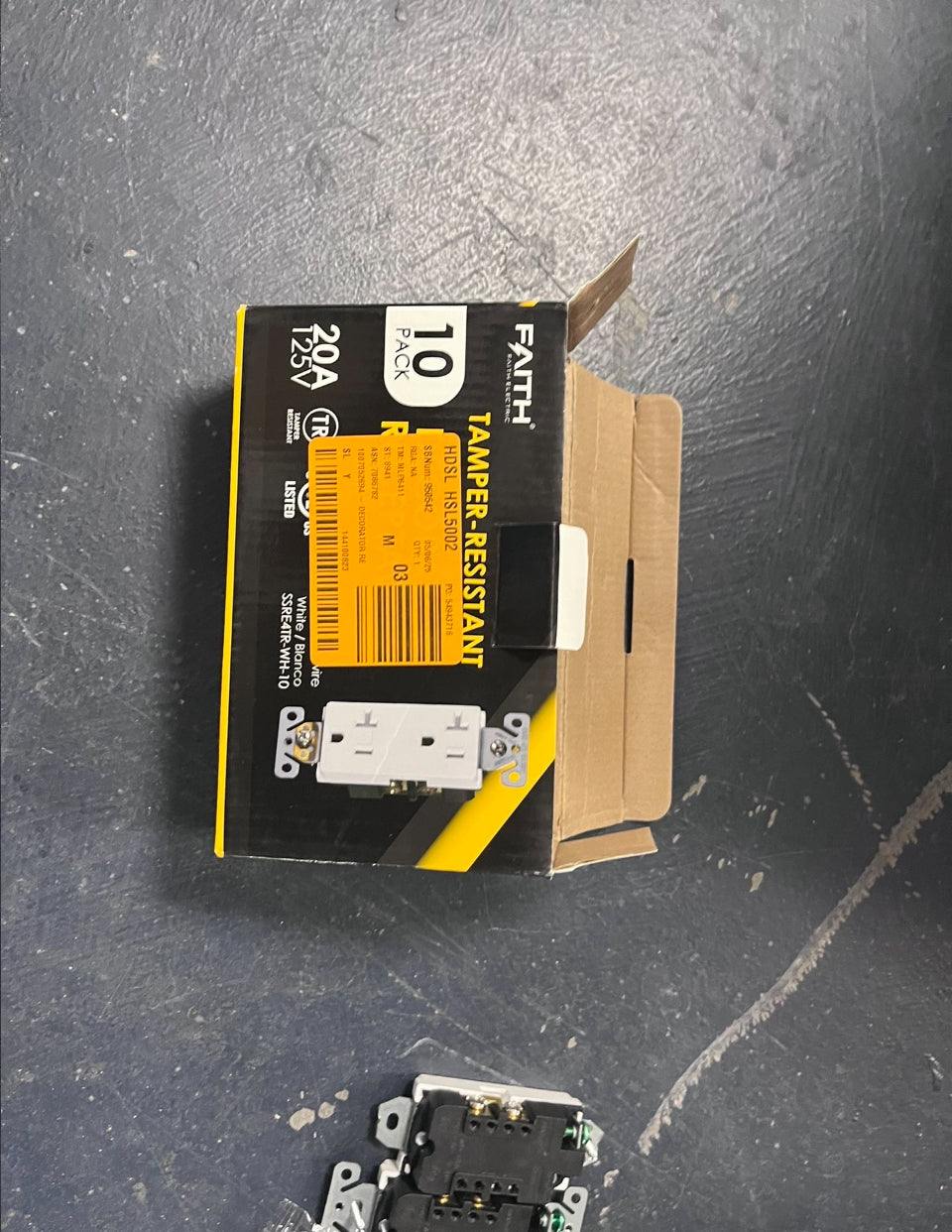 Open Box Faith [10-Pack] 20 Amp Tamper-Resistant Outlet |20A 125V Decorator Receptacle | Commercial Grade Duplex Outlets | UL-Listed, 10-Pack, White