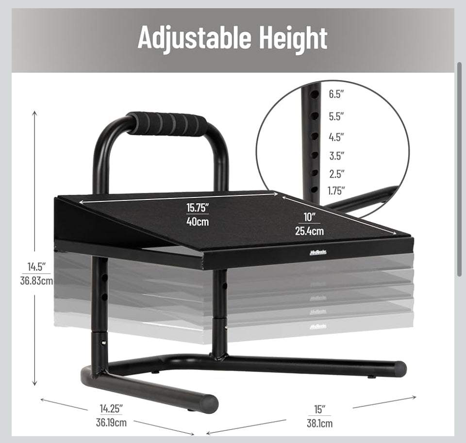 Open Box Mind Reader Foot Rest, Foot Stool, Under Desk at Work, Ergonomic, Adjustable, Office, Metal, 15"L x 14.25"W x 14.5"H, Black
