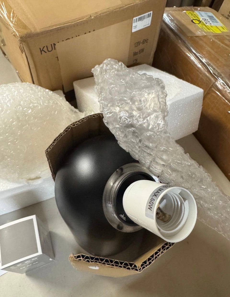 Ivy bronx 12.6"Art Deco Table Lamp with Black Base & Moon Glass Shade"