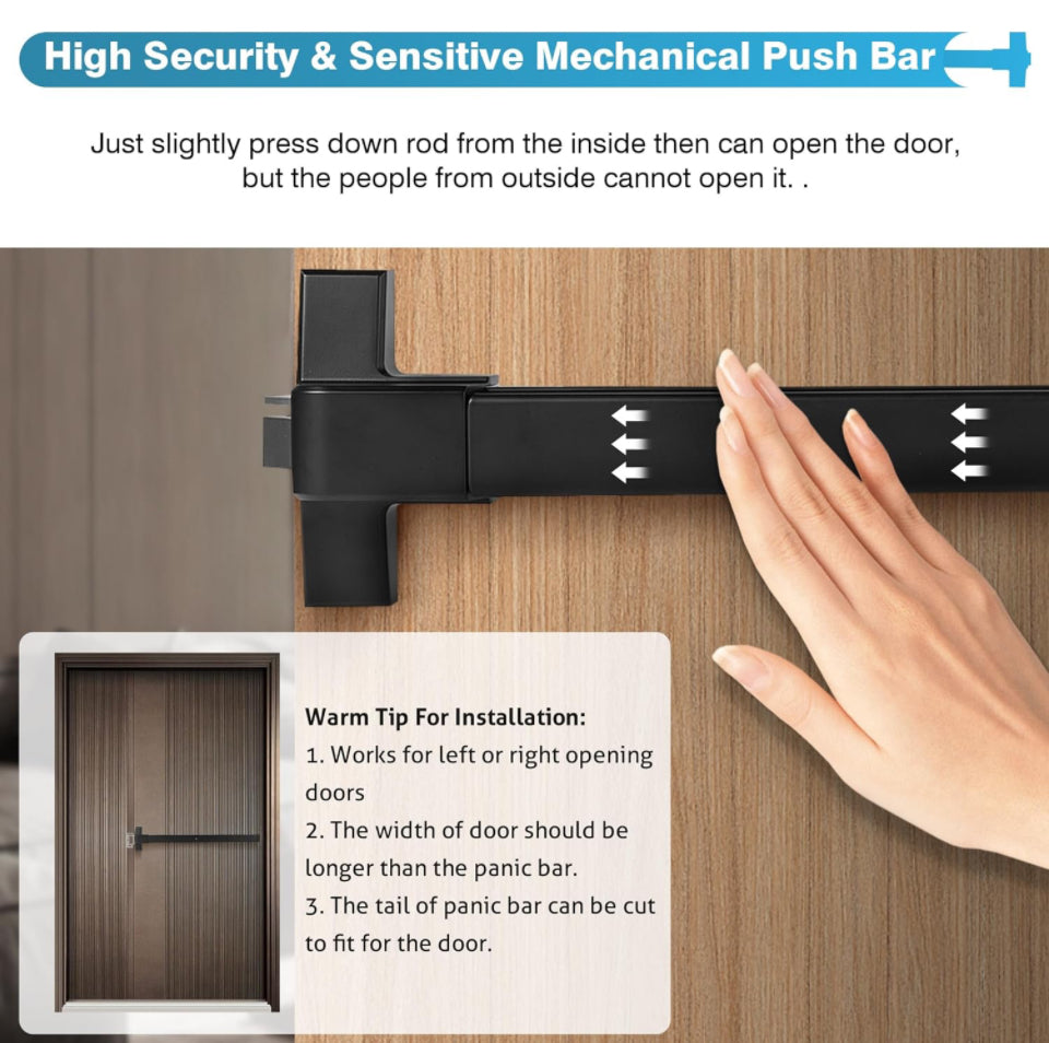IRONWALLS Door Push Bar Panic Exit Device Aluminum with Handle Lever, Black 32" Commercial Push Panic Bars for Emergency Exit Doors, Heavy Duty Panic - Selzalot
