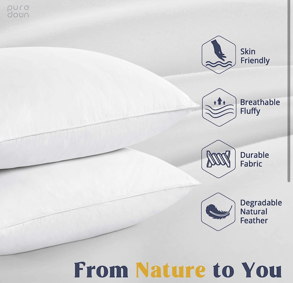 Open Box puredown® Goose Feather Down Sleeping Pillow Soft Bed Pillow for Sleeping with 100% Cotton Shell Set of 2
