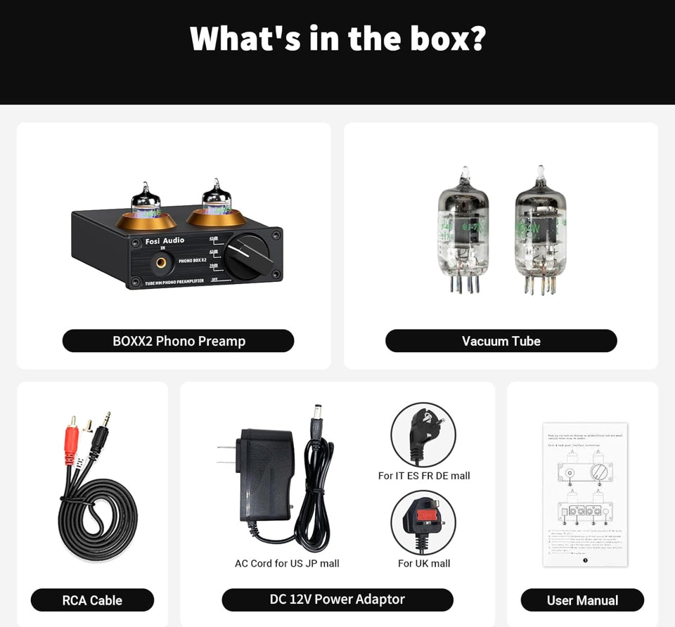Open Box Fosi Audio Box X2 Phono Preamp, Mini Stereo Audio Hi-Fi Preamplifier with Gain Gear, PreAmplifier for MM Turntable Phonograph and Record Play