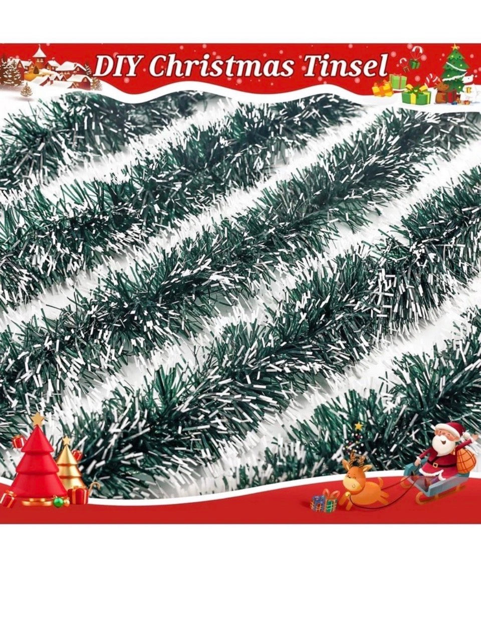 Open Box New 50Ft Christmas Tinsel Garland Dark Green Xmas Tree Decorations Metallic
