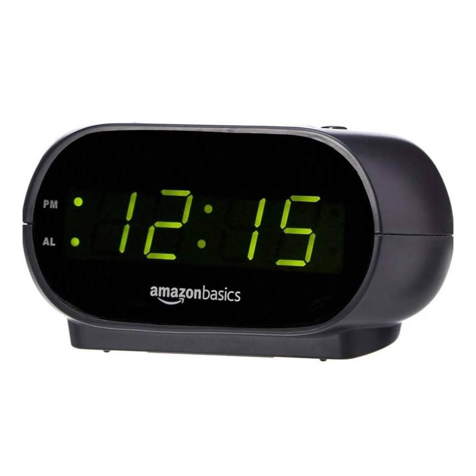 Amazon Basics small digital oval alarm clock with LED display, nightlight, and snooze function