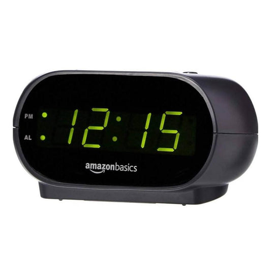 Amazon Basics small digital oval alarm clock with LED display, nightlight, and snooze function