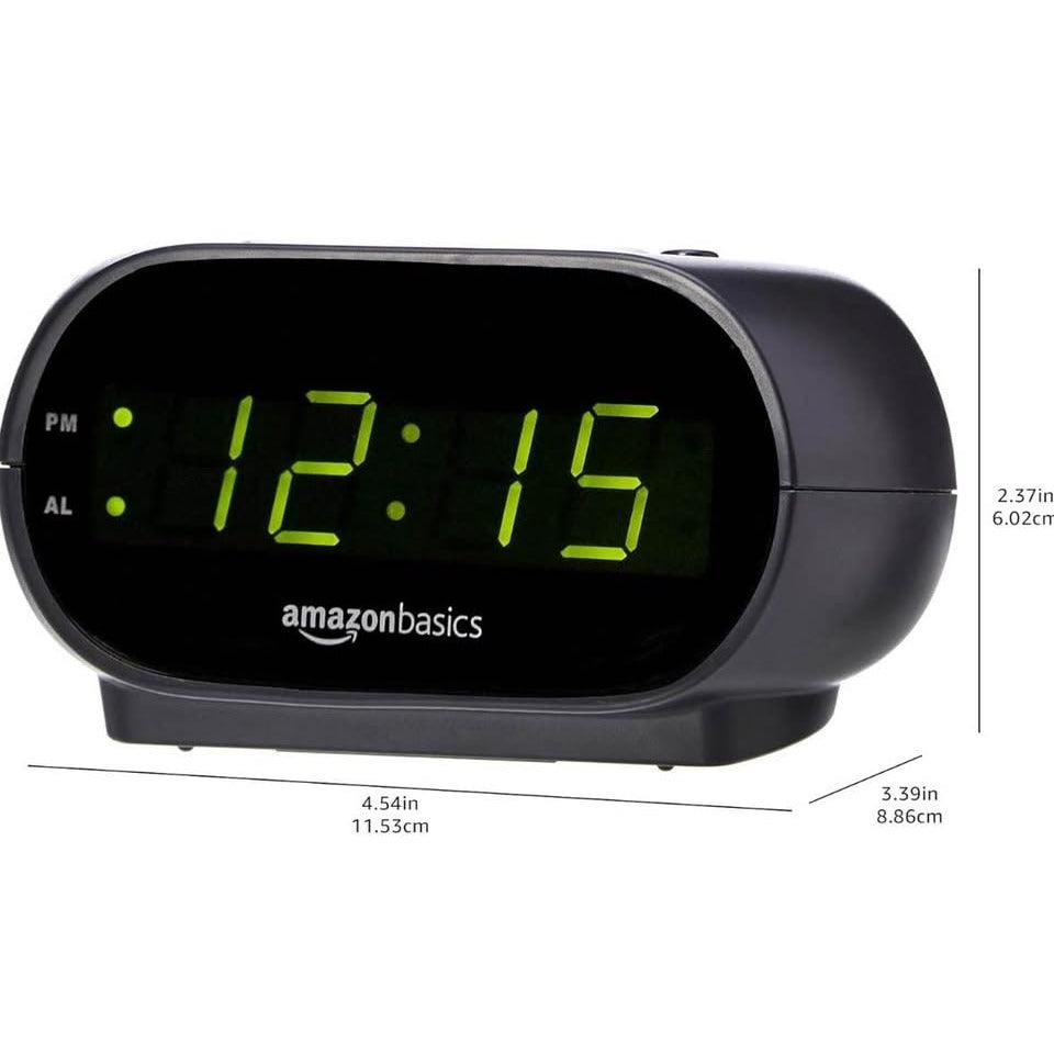Amazon Basics Small Digital Oval Alarm Clock with LED Display, Nightlight, Snooze Function & Battery
