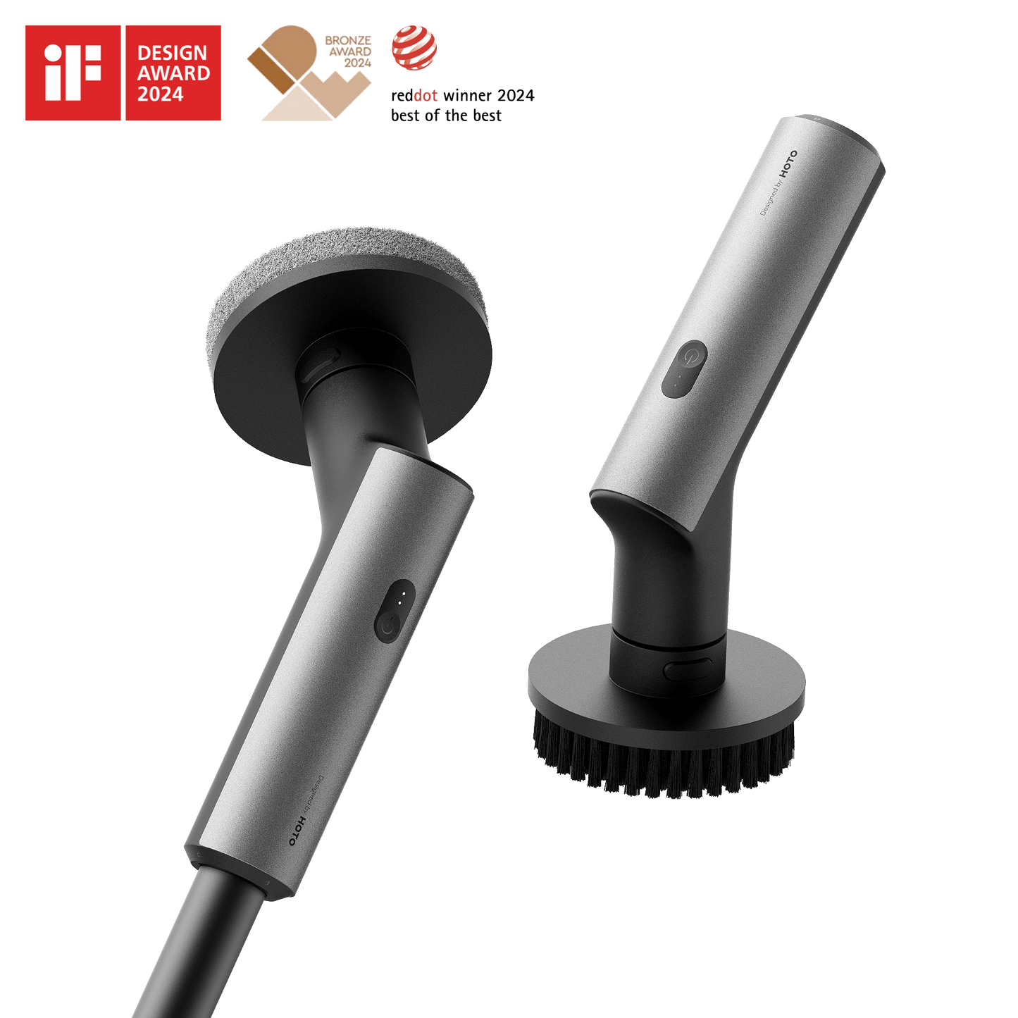 Electric spin scrubber with ergonomic handle, dual-speed settings, and interchangeable brush heads for versatile cleaning.