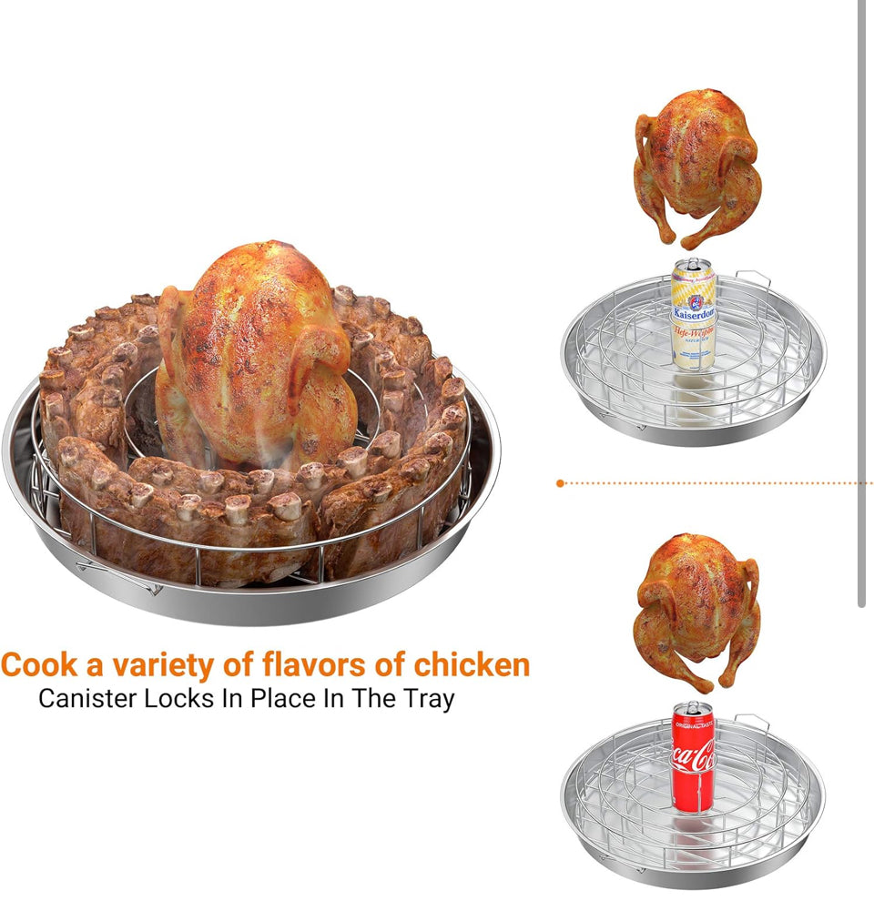 Open Box only fire Stainless Steel Circular Rib Rack and Chicken Roaster, BBQ Rib Rings for Smoker or Charcoal Grill