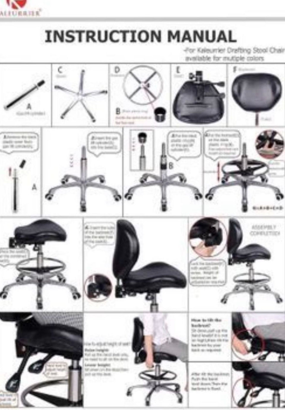 Open Box Adjustable Stools Drafting Chair with Backrest & Foot Rest Drafting Stool Swivel Seat Rolling Wheels for Studio Dental Office Salon Counter