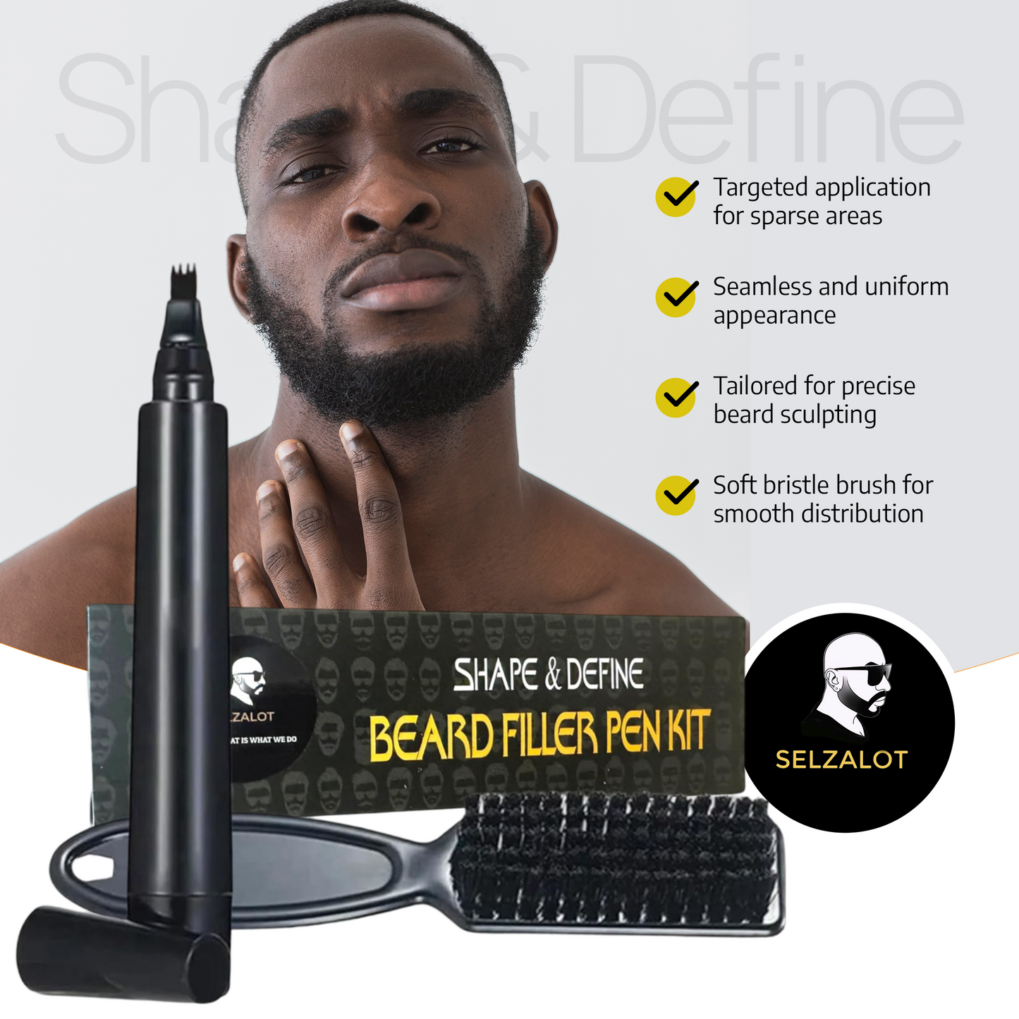 Beard Filler Pen and Beard Shaper for Men Beard Lineup Tool for Grooming Beard Guide Shape kit Black Waterproof Pen with Brush Barber Styling Pencil Beard Grooming Kit Barber Accessories