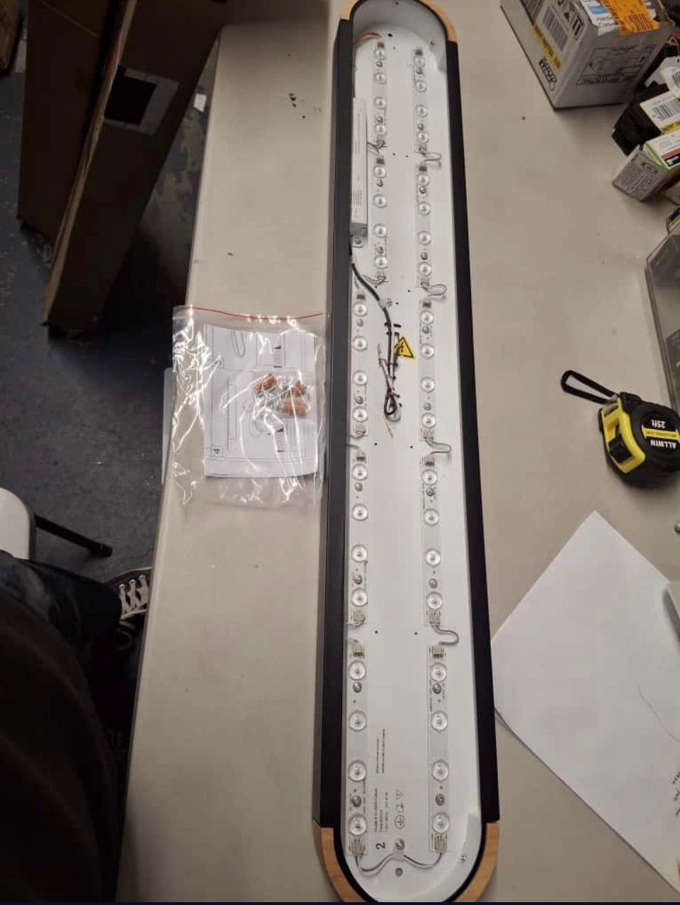 Lumin 38 in. W 1-Light Black and Wood Integrated LED Flush Mount Minimalist Long Oval Ceiling Light for Bathroom/Kitchen