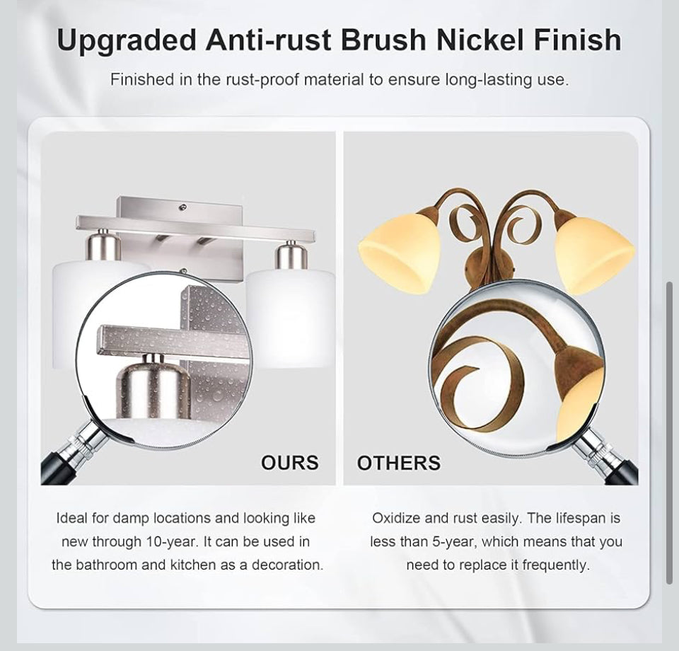 Open Box New DEKANG Bathroom Vanity Light Fixture Over Mirror with Brushed Nickel, Modern 2-Light Wall Sconces Lighting for Bedroom,Living Room,Decor