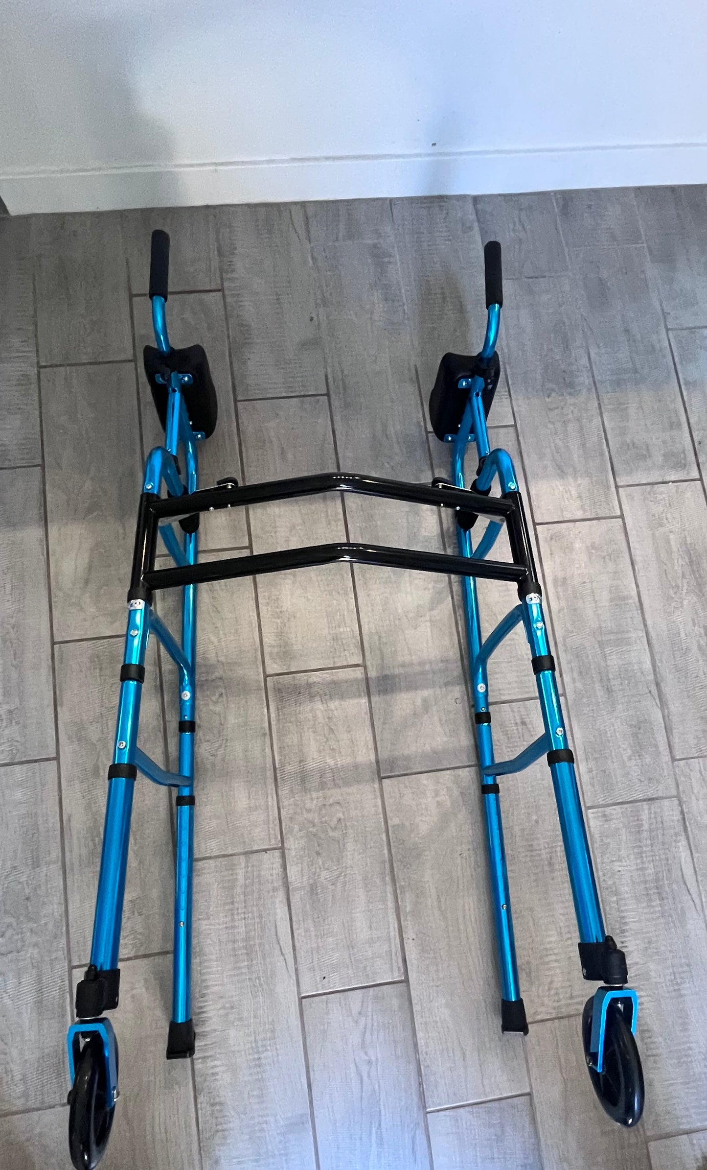 Pre-Assembled Foldable Platform Walker, Adjustable Walking Aid with 5" Wheels & Removable Padded Armrests, Folding Standard Walker for Senior, Elderly