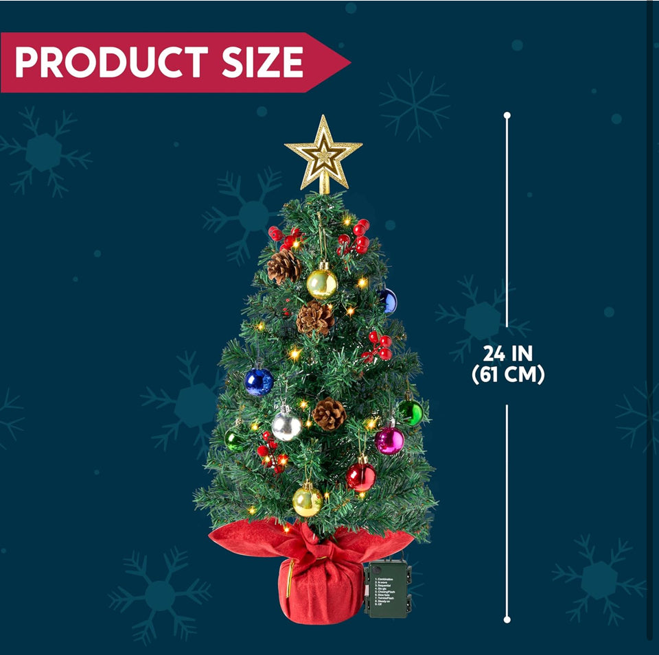 Open Box New "Joiedomi 24""/ 2FT Prelit Tabletop Christmas Tree with Warm Lights, Holly Berries, Pine Cones for Best Holiday Season Decorations Christ