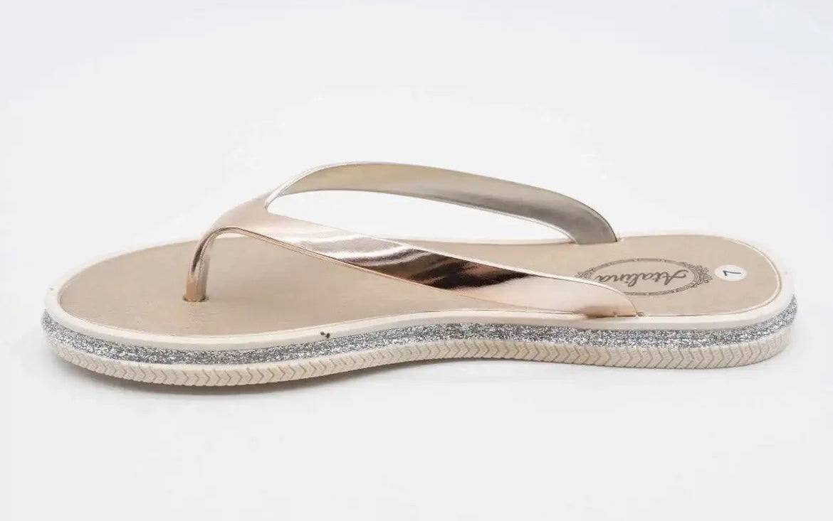 Atalina Sandals Womens Rose Gold Silver Glitter Thong Flip Flop Flat Heel - Selzalot