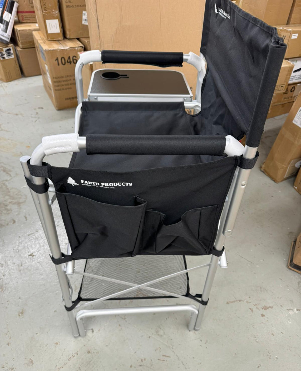 Earth Products Executive VIP Tall Directors Chair with Folding Side Table, Foldable, Zippered Carry Bag, 31" Seat Height, Lightweight, 375LBS Max Load - Selzalot