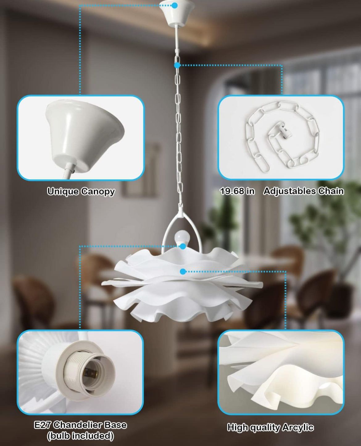 Chandeliers for Dining Room Lighting Fixtures Hanging,2-Light Romantic Modern Chandelier, Acrylic Flower Shape Chandeliers for Bedroom,Hallway, Living Room, Foyer, Office, Bar,Island Lights - Selzalot