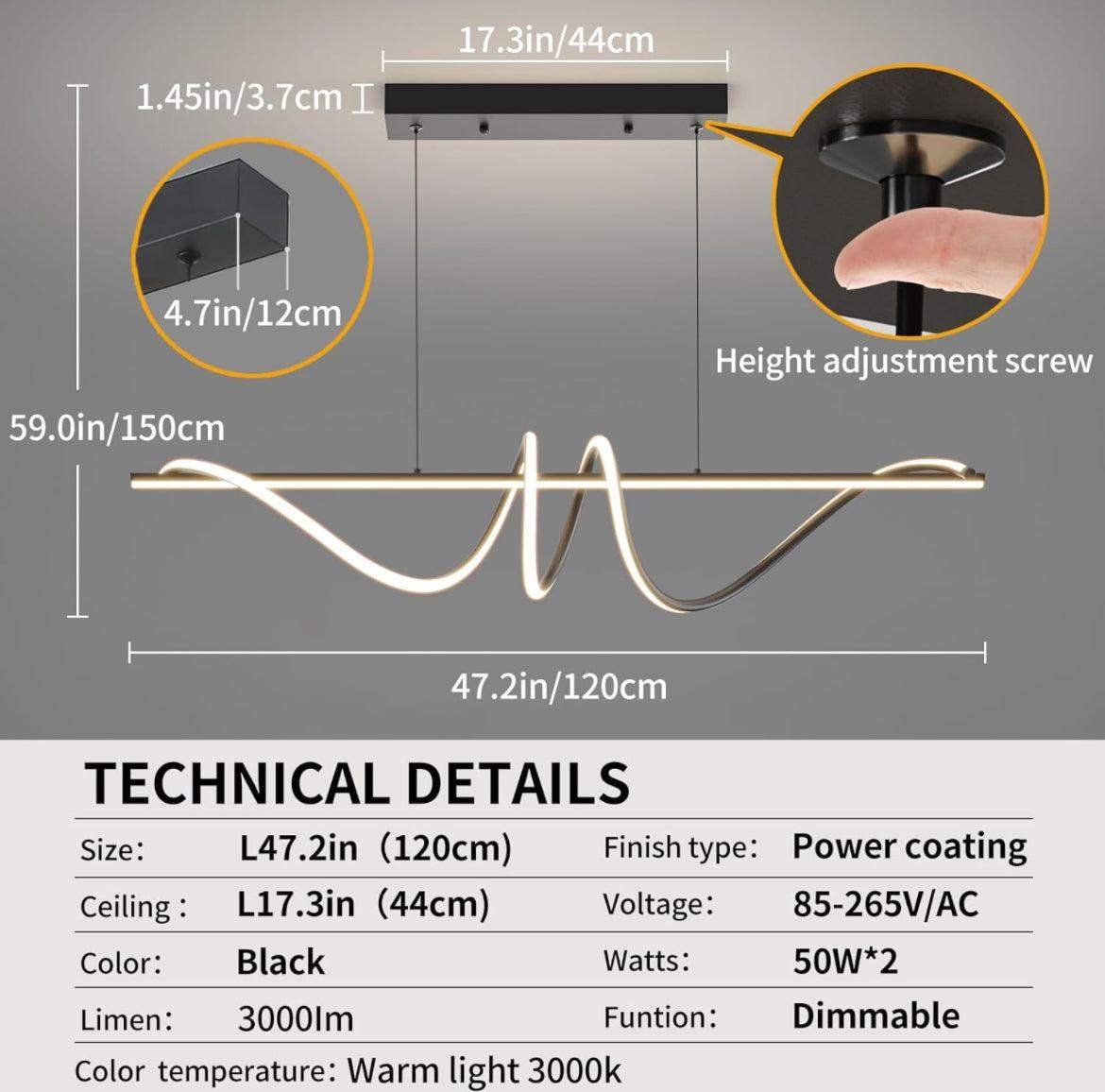 Modern Led Pendant with Remote Control Dimmable 47 Inch 3000k-6000k 47IN - Selzalot