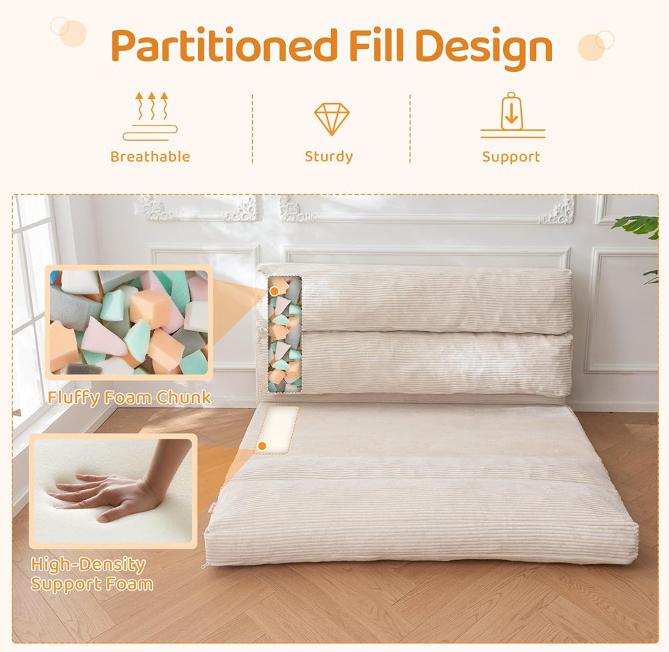 Open Box BYBYME Giant Bean Bag Chair & Bed - Foldable Bean Bag Couch for Adults with Removable Faux Fur Cover for Living Room, Bedroom