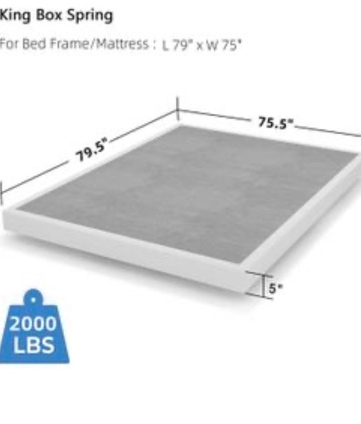THEOCORATE King Box Spring, 5 Inch Low Profile Metal Spring, Heavy Duty Structure with Cover, Mattress Foundation, Noise Free, Non-Slip, Easy Assembly