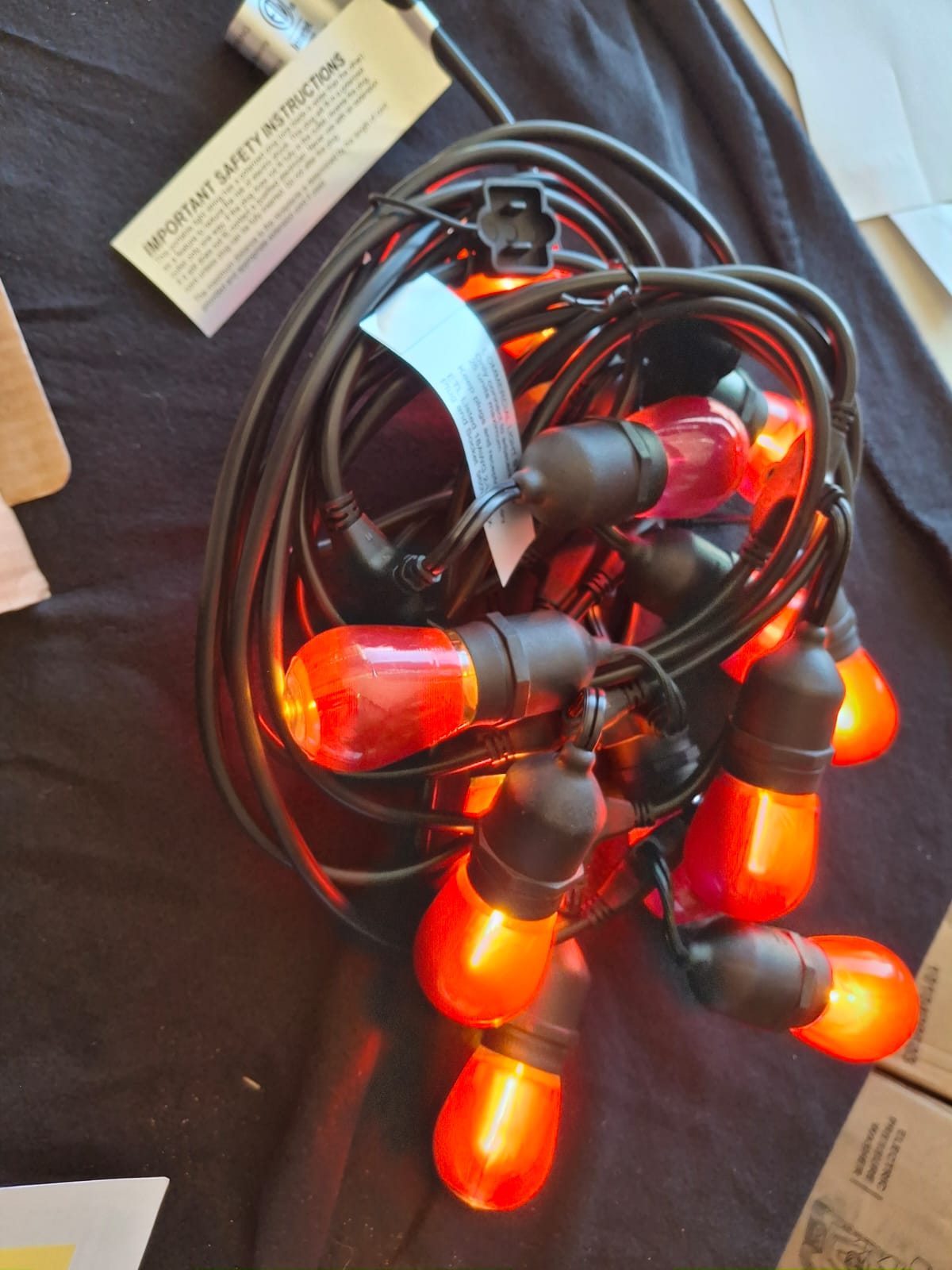 Open box Hampton Bay 12-Light 24 ft. Plug-in Indoor/Outdoor Edison String Light with S14 Single Filament LED Bulbs