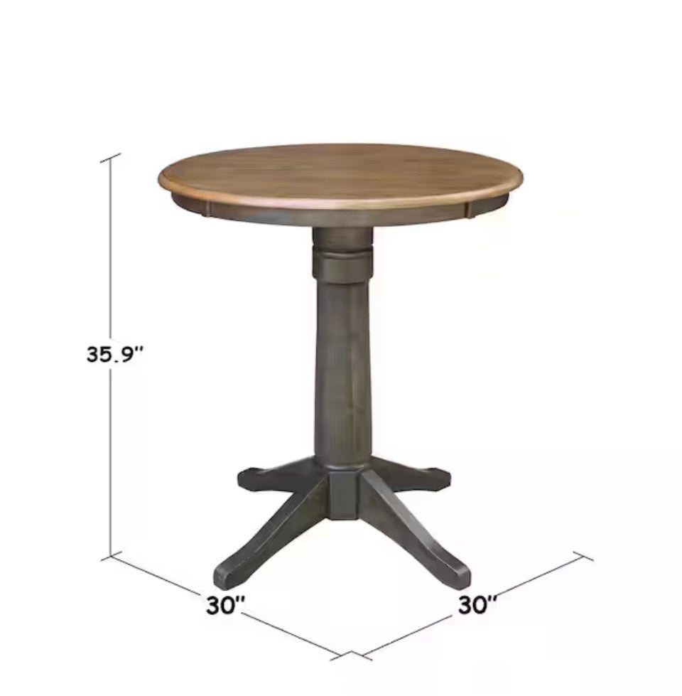 Open Box International Concepts Hickory/Coal 30 in. Round Top Solid Wood Counter Height Pedestal Dining Table - Seats 2