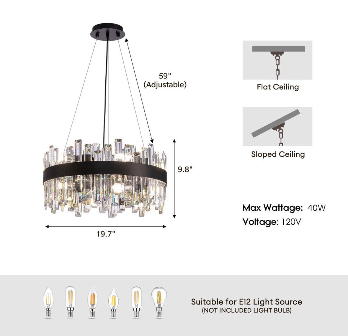 Everly Quinn Marais Dimmable Round K9 Crystal Ceiling Light Modern Chandeliers